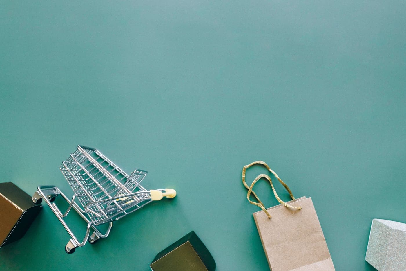 Gift shopping items laid out flat on a bright table